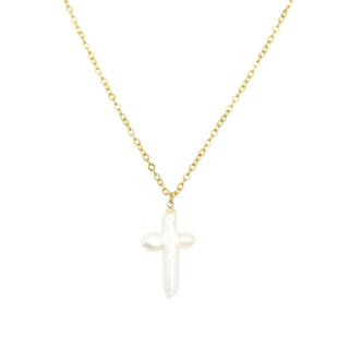 Fresh Water Pearl Cross Necklace Waterproof