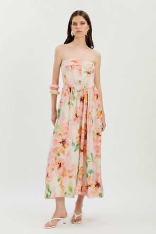 Lola Corset Midi Dress in Pink Floral