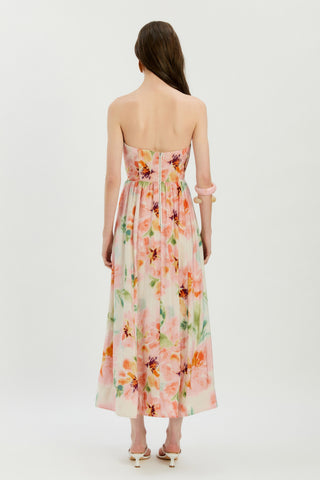 Lola Corset Midi Dress in Pink Floral