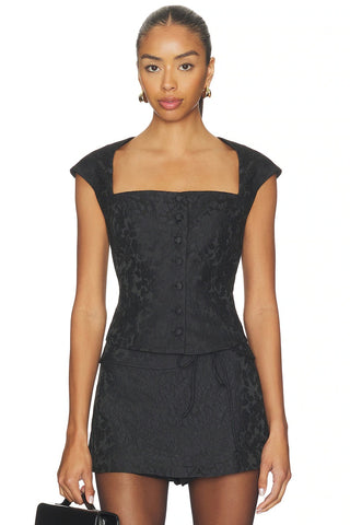 Cara Top in Black Jacquard