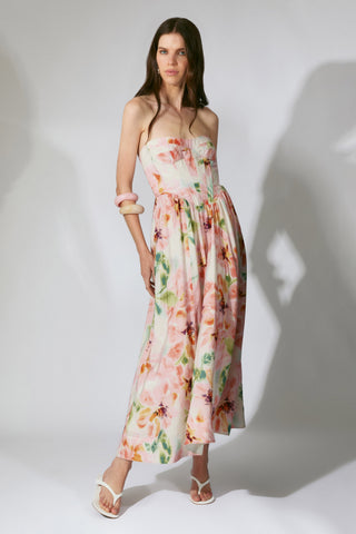 Lola Corset Midi Dress in Pink Floral