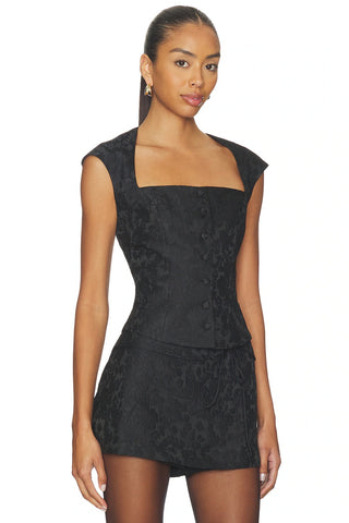 Cara Top in Black Jacquard