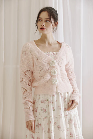 Pink Crochet Cardigan with Flowers