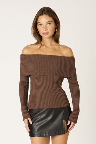 Manchild Off-Shoulder Sweater in Cocoa