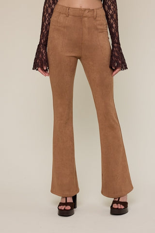 High Waist Suede Stretch Flare Pants