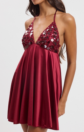 Bordeaux Belle Halter Mini Dress