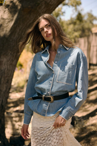 Embroidered Denim Button Down