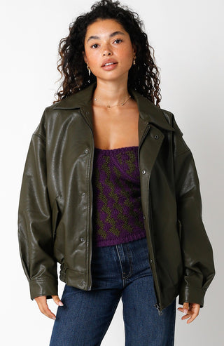 Addison Faux Leather Bomber Jacket