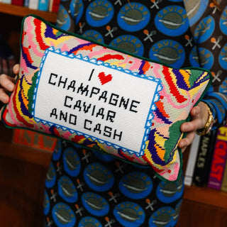 Caviar and Cash Needlepoint Pillow