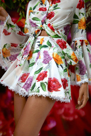 Oxaya Short Skirt in White Print Bonita