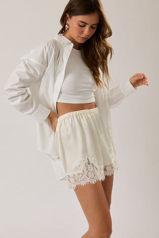 Ice Queen Lace Trim Shorts in Cream