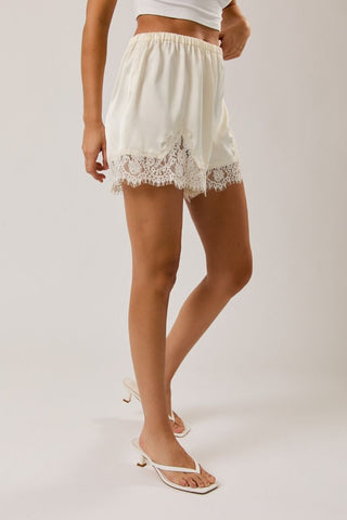 Ice Queen Lace Trim Shorts in Cream