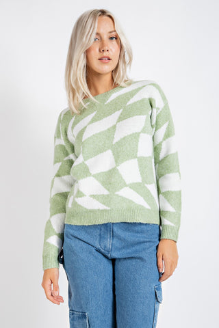 Sage Checkered Pullover Sweater
