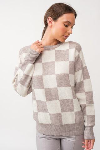 Gracelynn Checker Knit Sweater in Heather Grey