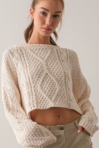 Cora Cable Knit Sweater in Ivory