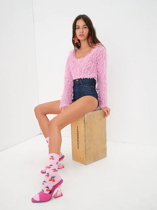 For Love & Lemons June Cropped Sweater in Pink