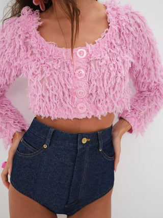 For Love & Lemons June Cropped Sweater in Pink – Cattivo