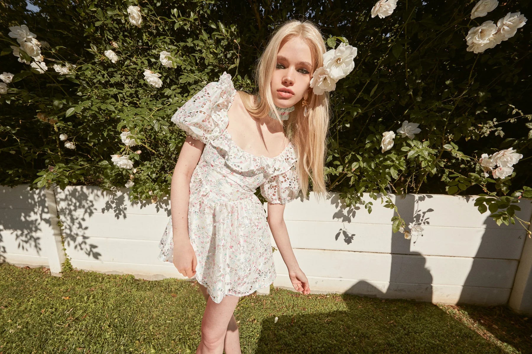 knee length dresses for ladies For Love & Lemons Magnolia Mini Dress in White – Cattivo