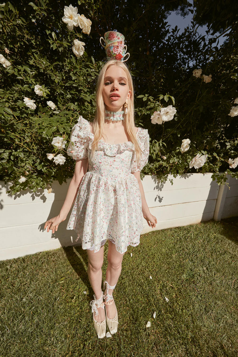 For Love & Lemons Magnolia Mini Dress in White For Love & Lemons Magnolia Mini Dress in White