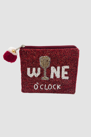 Wine O'Clock Beaded Pouch Bag