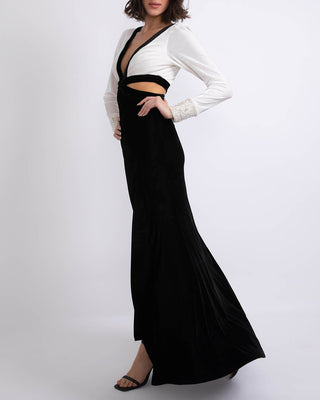 PatBo Velvet Cutout Maxi Dress with Beaded Cuffs Cattivo PatBo Velvet Cutout Maxi Dress with Beaded Cuffs Cattivo