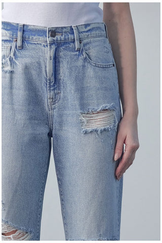 Light Wash Distressed Relaxed Straight Jean