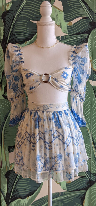 Rococo Sand Leas Crop Top in Blue and White