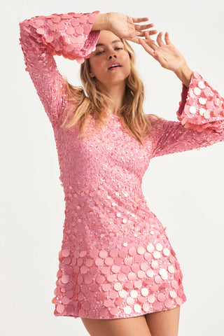 Loveshackfancy Lightning Sequin Mini Dress in Millennial Pink