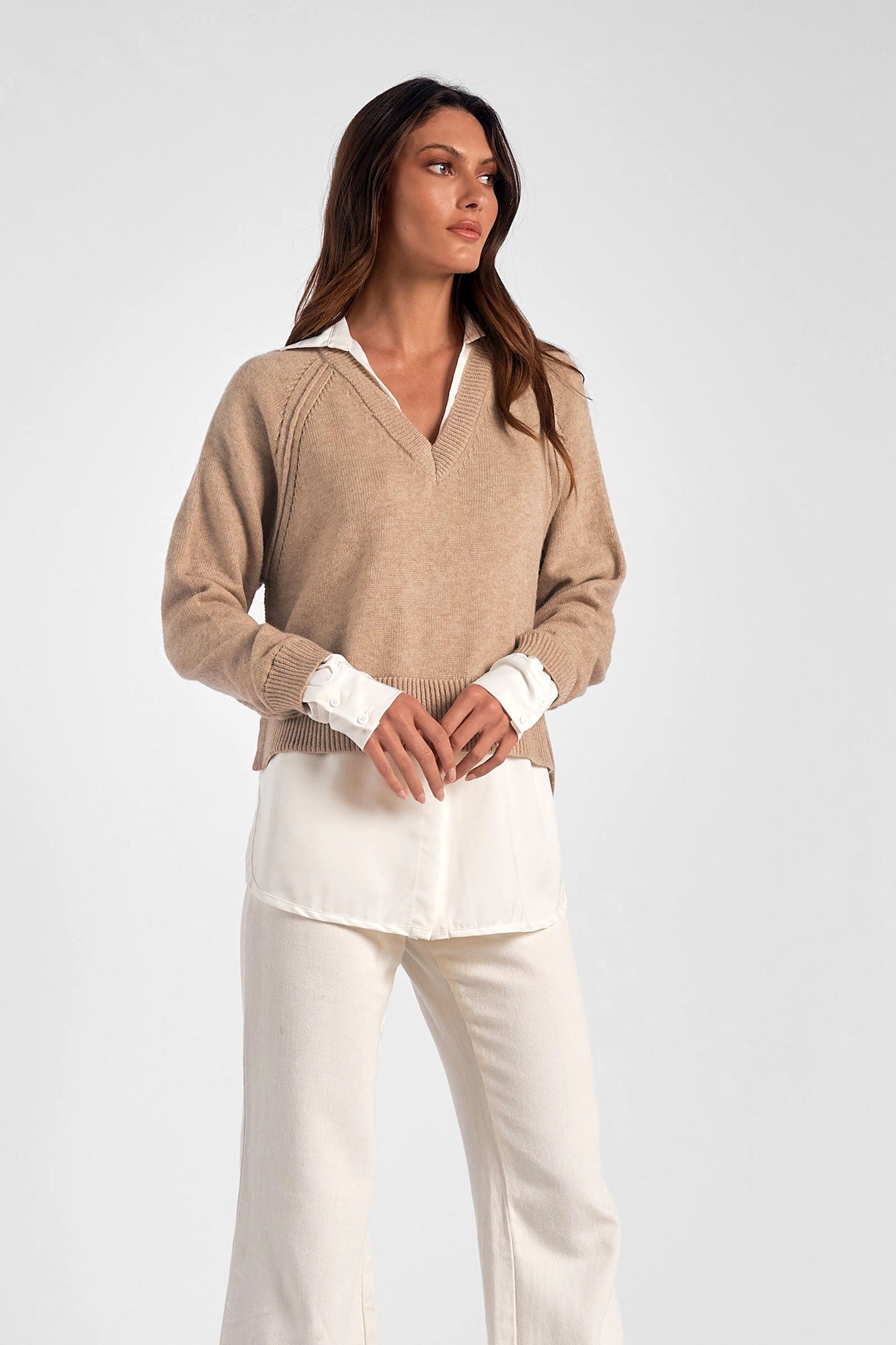 Taupe Sweater Shirt Combo Cattivo